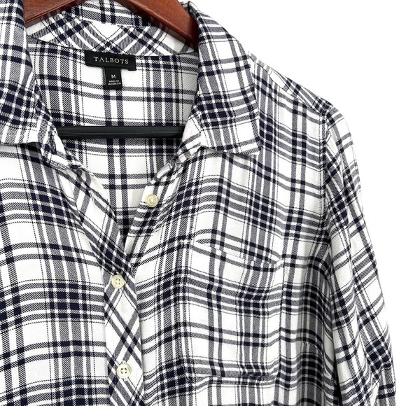 Talbots Sz Medium Long Sleeve Plaid Cozy Blouse Shirt Top Fall Winter Lounge - Picture 3 of 9
